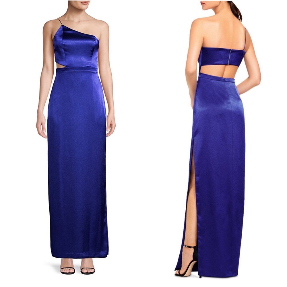 NEW Aidan by Aidan Mattox Royal Sapphire Satin One Shoulder Cut-Out Formal Dress